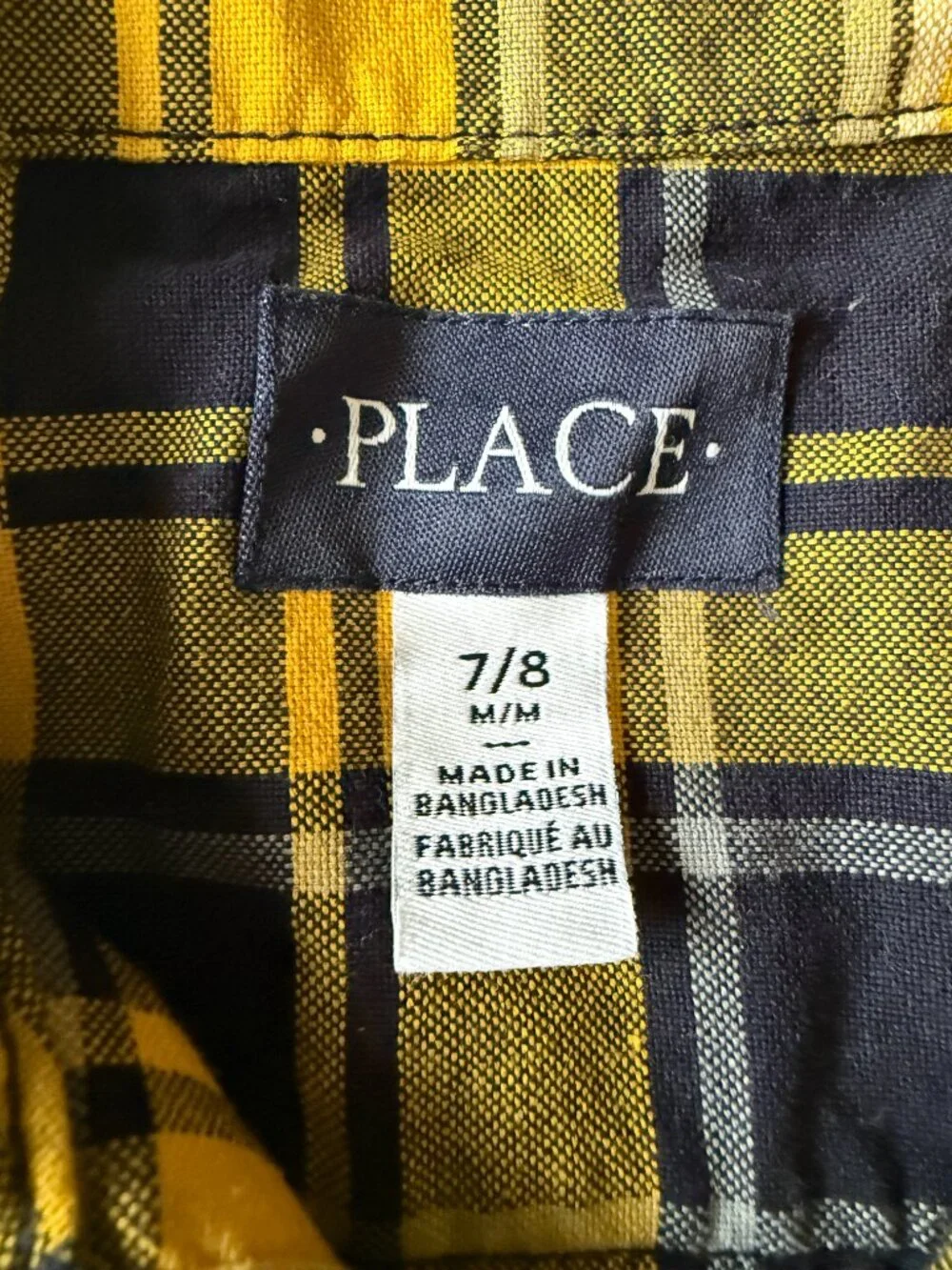 The Children's Place boys yellow and blue plaid button down collared shirt M